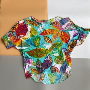 Jams World Multicolor Leaf Print Short Sleeve Top